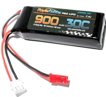 PHB2S90030JST 900mAh 7.4v 2S 30C Lipo Battery with Hardwired JST
