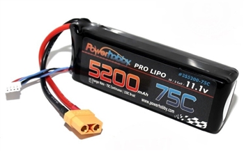 PHB3S520075C 5200mAh 11.1V 3S 75C Lipo Battery w/ Hardwired XT90