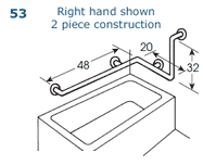 Tub Grab Bar 48"(H) x 20"(H) x 32"(V)