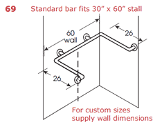 Shower Grab Bar- 26"(H) x 60"(H) x 26"(H)- Wall Dim.