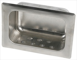 Heavy Duty Recessed Soap Dish without Lip - Wet Wall Mortar Mount, satin
