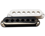 A Black and White Single Coil pickup cover for 1/4" pole pieces
