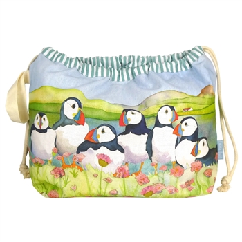 Seathrift Puffins Drawstring Bag