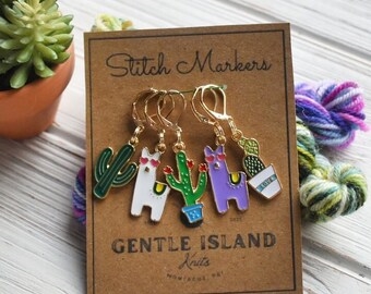 Gentle Island Knits Stitch Markers:  Llama and Cacti