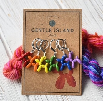 Gentle Island Knits Stitch Markers: Rainbow Balloon Puppy