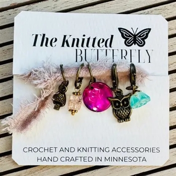 The Knitted Butterfly Stitch Markers:  Whoo's Watching