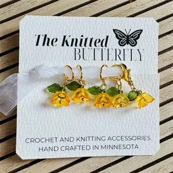 The Knitted Butterfly Stitch Markers:  Dainty Little Flowers - Yellow