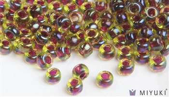 Miyuki 6/0 Glass Beads 336 Cranberry-lined Peridot AB 30gr