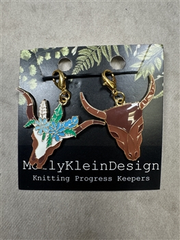 Molly Klein Designs Stitch Markers:  Boho Steer Skulls