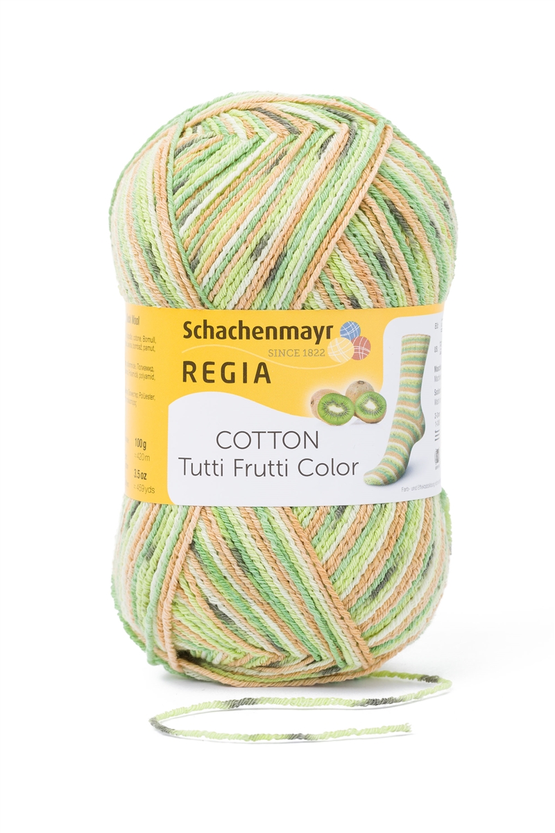 Schachenmayr Yarns, Regia Cotton Tutti Frutti Color 2418 Kiwi Sock Yarn