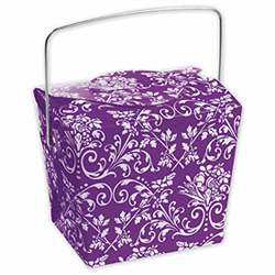 Purple Damask Chinese Takeout Boxes in 2 great sizes perfect for favors.