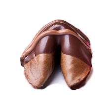 Chocolate flavored fortune cookies covered in sweet milk chocolate.