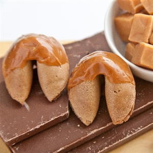 Caramel Chocolate Flavored Fortune Cookies Dipped in Caramel.