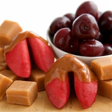 Cherry Flavored Fortune Cookies Dipped in Caramel.