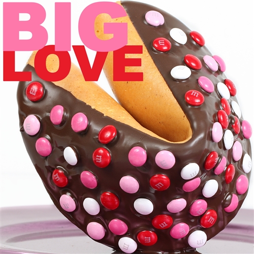 Chocolate covered giant fortune cookie covered with real M&M's. Your edible gift is sure to please especially when filled with good fortune on your personalized message.