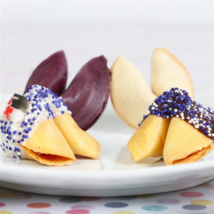 Choose your fortune cookie flavor, chocolate dipping and write your own custom forutnes.