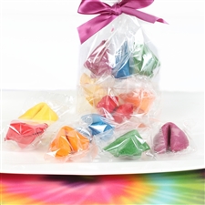 We have a rainbow assortment of flavored fortune cookies. Each gourmet fortune cookie comes personalized and individually wrapped.