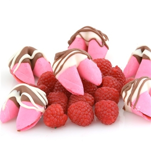 Raspberry flavored fortune cookies became a bit sweeter and whole lot tastier! Our custom fortune cookies include your own messages inside and always arrive individually wrapped. Chocolate covered fortune cookies make amazing wedding favors!