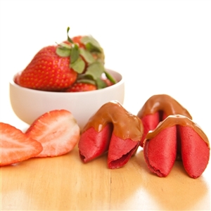 Caramel Strawberry Flavored Fortune Cookies Dipped in Caramel.