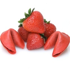 Red Fortune Cookies in Succulent Strawberry Flavor, Comes Individually Wrapped, With Custom Fortune Cookie Messages inside.