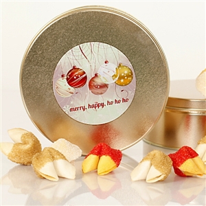 Chocolate covered fortune cookies. Each cookie is individually wrapped with Holiday messages of good cheer or a traditional good luck fortune.