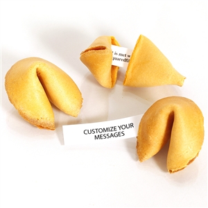 Traditional fortune cookies made with real vanilla! Your custom fortune cookies are baked fresh and individually wrapped for the ultimate in fresh.