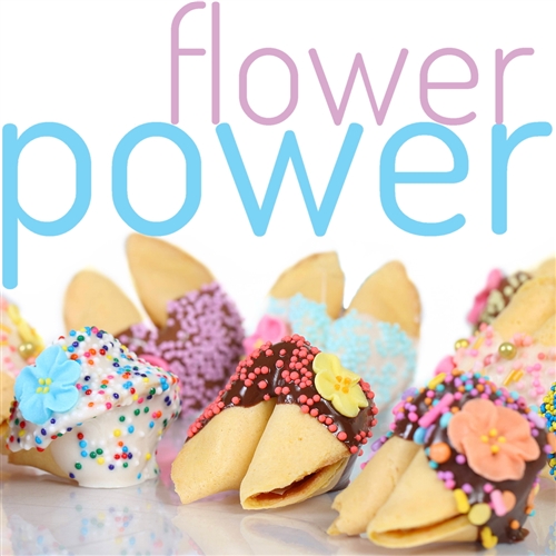 Adorable Springtime fortune cookies decorated with flowers, and springy colored chocolates