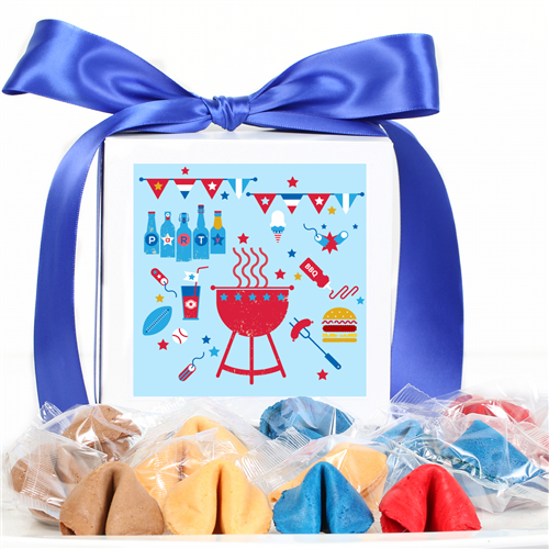 Blueberry, Strawberry, and vanilla fortune cookie explosions! Wave the American flag and show your patriotic side with these gourmet fortune cookies.