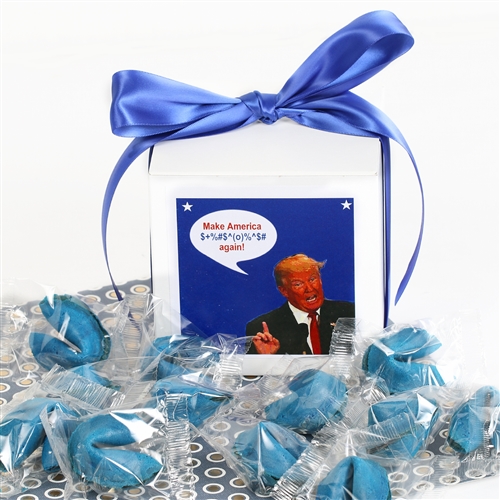 Blue fortune cookies filled with some of the most awful Donald Trump quotes...perfect for Clinton supporters or just plain Never Trumpers.
