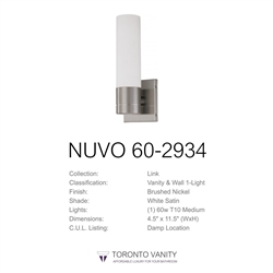 Nuvo Lighting 60-2934 Link 1-Light Tube Wall Sconce with White Glass