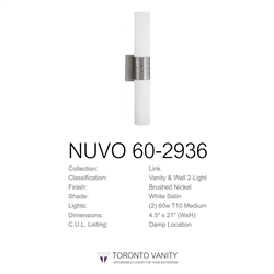 Nuvo Lighting 60-2936 Link 2-Light (Vertical) Tube Wall Sconce with White Glass