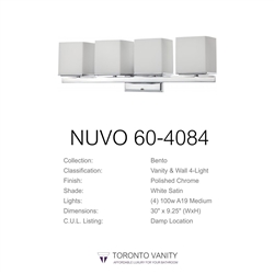 Nuvo Lighting 60-4084 Bento 4-Light Vanity Fixture with Satin White Glass