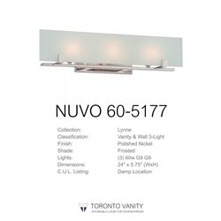 NUVO 60-5177 Lynne 3-Light Polished Nickel Halogen Vanity Light Fixture with Frosted Glass