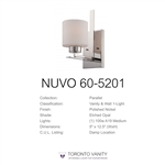 Nuvo 60-5201 Parallel 1-Light Wall Mounted Vanity Light in Polished Nickel Finish with Etched Opal Glass