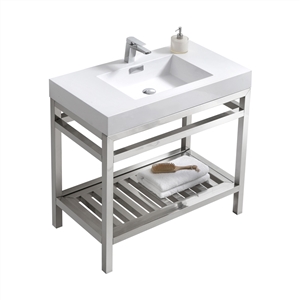 Kube Cisco 36" Stainless Steel Console w/ White Acrylic Sink - Chrome