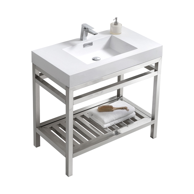 Kube Cisco 36" Stainless Steel Console w/ White Acrylic Sink - Chrome