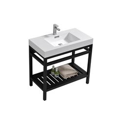 Kube Cisco 36" Stainless Steel Console w/ White Acrylic Sink - Matte Black
