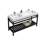 Kube Cisco 60" Stainless Steel Console w/ White Acrylic Double Sink - Matte Black