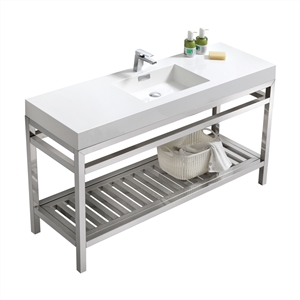 Kube Cisco 60" Stainless Steel Console w/ White Acrylic Single Sink - Chrome