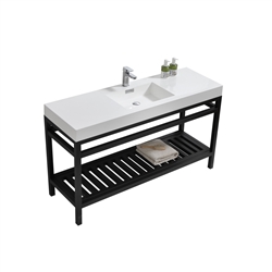 Kube Cisco 60" Stainless Steel Console w/ White Acrylic Single Sink - Matte Black