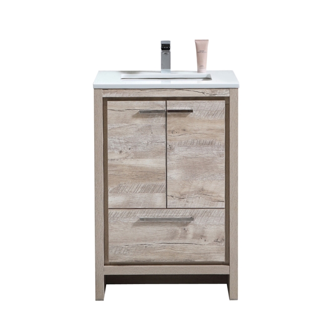 24â€³ KubeBath Dolce Nature Wood Modern Bathroom Vanity with White Counter-Top