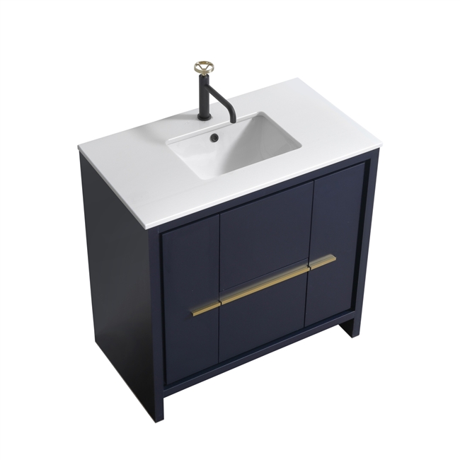 KubeBath Dolce 36'' Blue Wood Modern Bathroom Vanity
