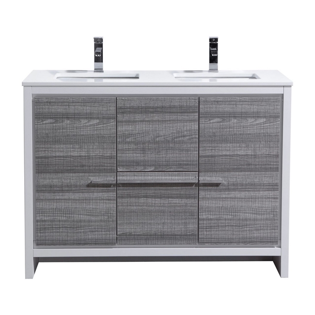 KubeBath Dolce 48'' Double Sink Ash Gray Modern Bathroom Vanity