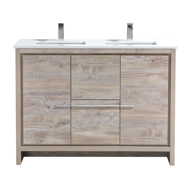 48'' KubeBath Dolce Double Sink Nature Wood Modern Bathroom Vanity