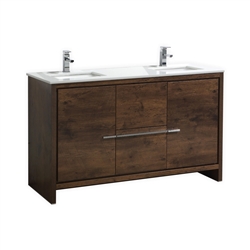 KubeBath Dolce 60'' Double Sink Rose Wood Modern Bathroom Vanity