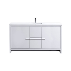 KubeBath Dolce 60'' Single Sink High Gloss White Modern Bathroom Vanity