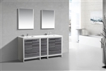 KubeBath Dolce 72'' Double Sink Gloss Ash Grey Modern Bathroom Vanity