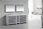 KubeBath Dolce 83'' Double Sink Gloss Ash Grey Modern Bathroom Vanity