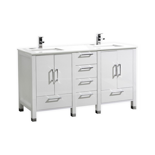 Anziano 60" Gloss White Double Sink Vanity
