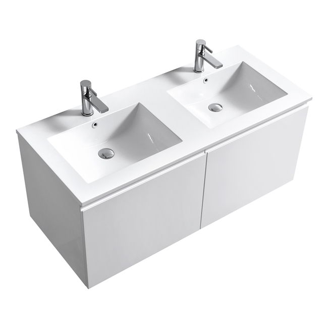 48'' Balli Double Sink Modern Wall Mount bathroom Vanity - Gloss White